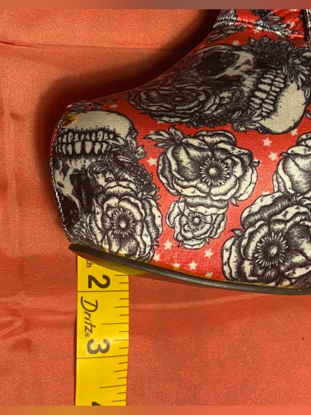 IRON FIST super high platform ankle booties,hot pink satin,skull print,lace up 7 - Picture 13 of 14